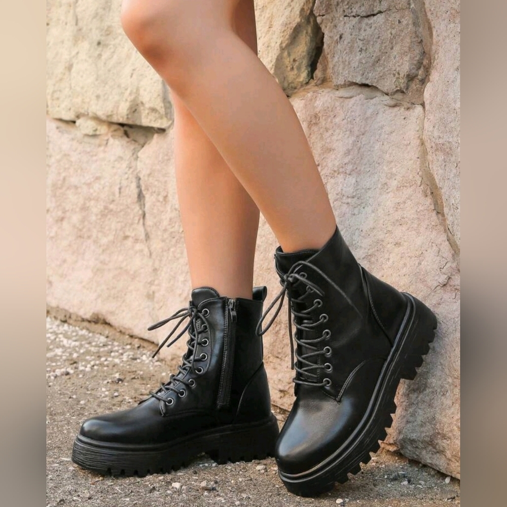 Black Lace-Up Ankle Boots